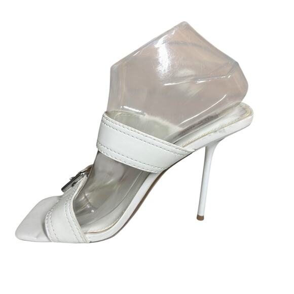 Steve Madden Joyous Y2K White Double Buckle High Heel Stiletto Sandals Size 7.5 - Picture 5 of 14